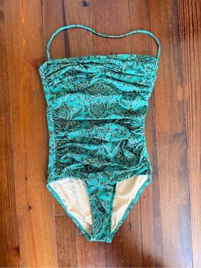 NWT J. Crew Gemma Ruched Strapless Paisley Print Green One Piece Swimsuit - 6